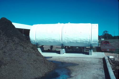 An example of in-vessel composting: this farm-scale rotating drum is used at a Texas site